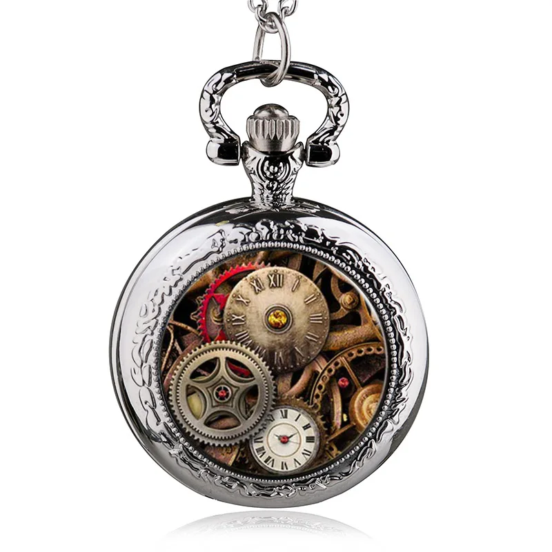 Top Trends: New Arrival Vintage Bronze / Silver / Black Glass Gear Skeleton Steampunk Locket Necklace Pocket Watch Pendant Necklace Shoppable Styles