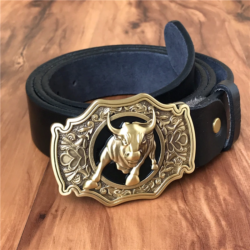 Top Trends: Brass Bull Cowboy Belt Buckle Leather Belt Men Jeans Men Leather Genuine Waist Yellow Belts For Men Wide Belt Male MBT0524 Shoppable Styles - Image 2