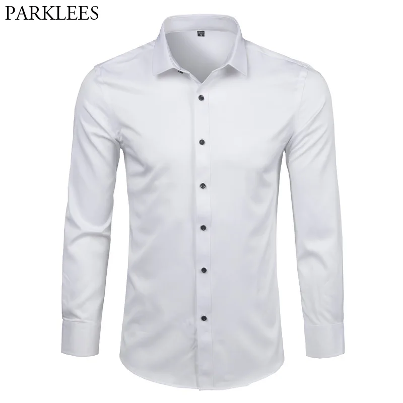 Top Trends: Men's Bamboo Fiber Dress Shirts Slim Fit Long Sleeve Shirt 2023 New Casual Button Down Elastic Formal Shirts For Business Man Shoppable Styles