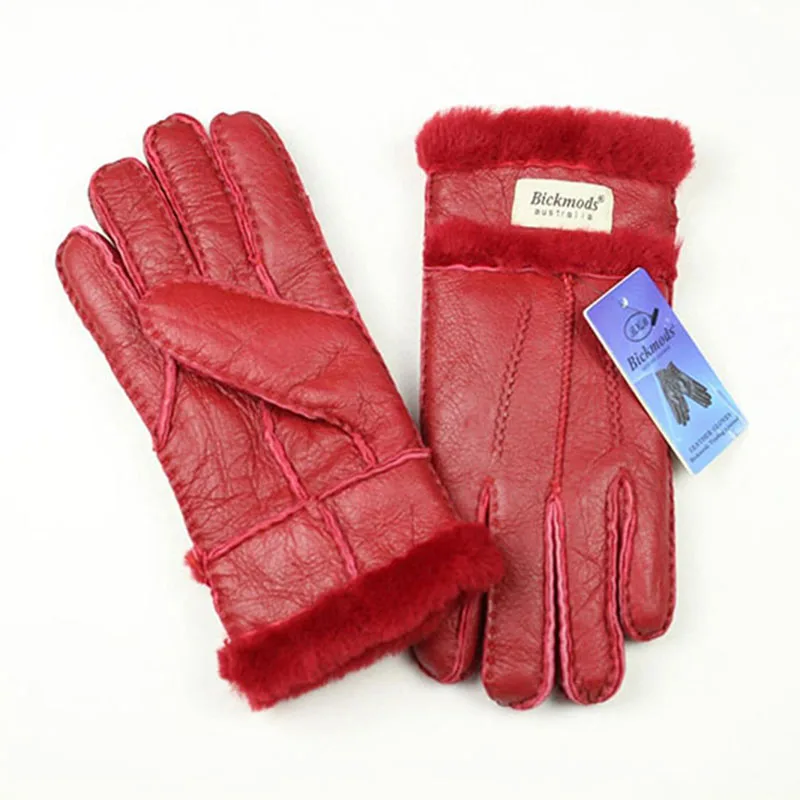 Top Trends: Leather Sheepskin Fur Gloves Women Hand-stitched Winter Thick Warm Wool Multicolor Stitching Style Finger Gloves Shoppable Styles