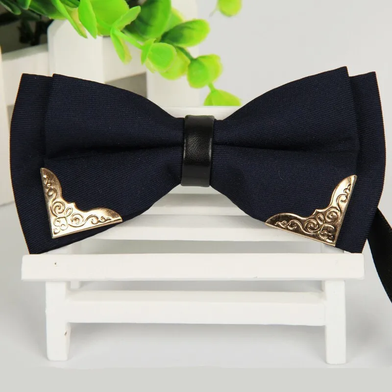 Top Trends: 12cm*6cm Navy Blue Bow Ties High Grade Metal Design Boutique Bow Tie For Men Red Blue Pink Solid Bowtie Wedding Accessories Shoppable Styles