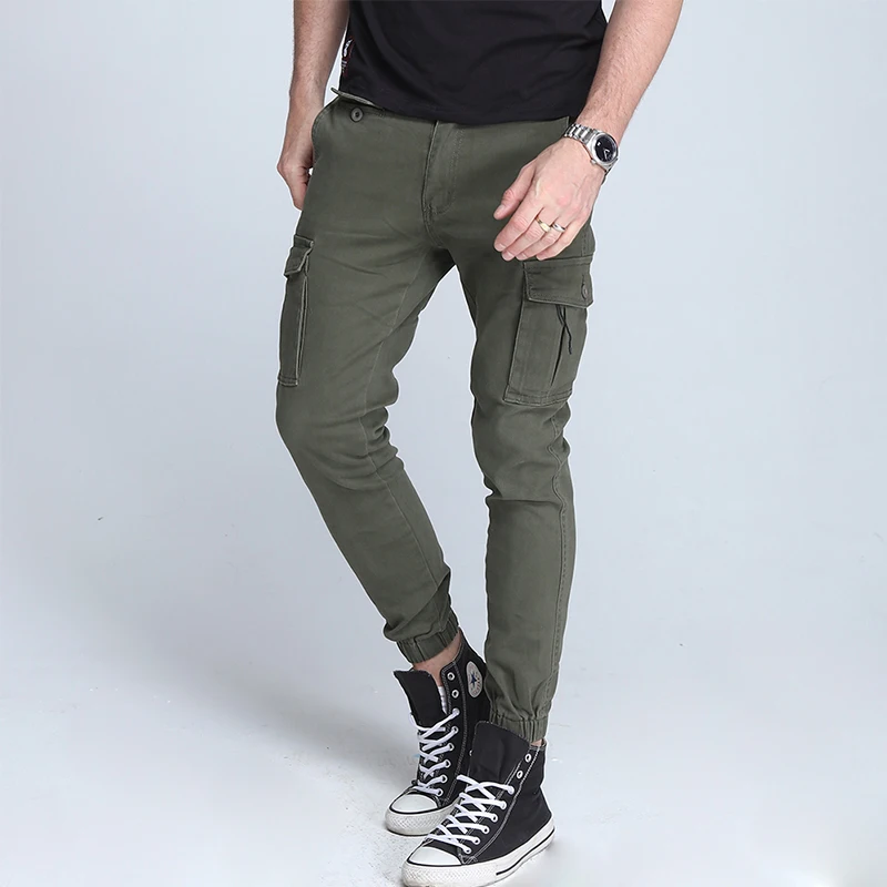 Top Trends: New Men's Pants Elastic Foot Close Skinny Pants Tactical Military Men's Cargo Pants Multi-pocket Overalls (No Belt) Shoppable Styles - Image 2