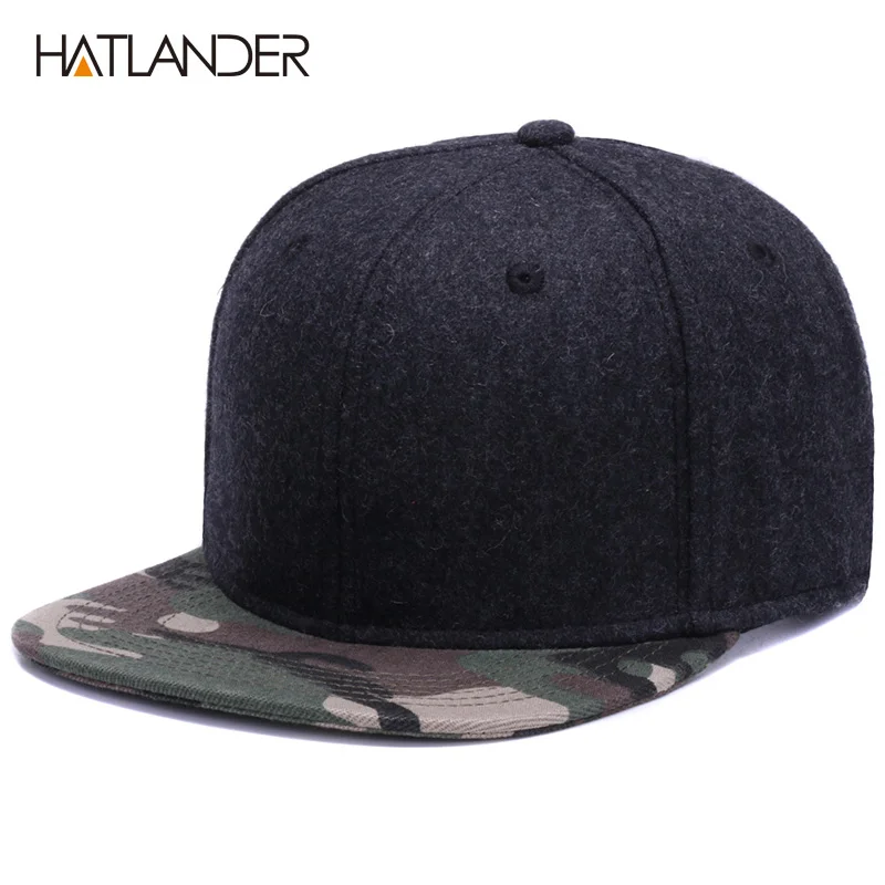 Top Trends: HATLANDER High Quality Wool Snapback Caps Plain Camouflage Baseball Cap And Hat Men Women Winter Hat Flat Brim Blank Hip Hop Cap Shoppable Styles - Image 2