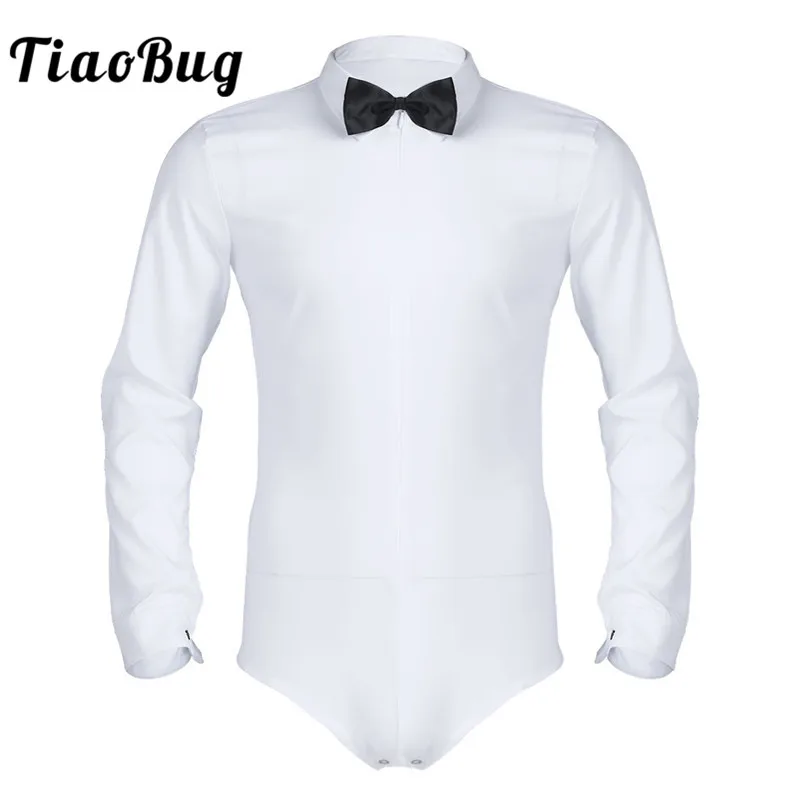 Top Trends: Men Long Sleeve Zipper Solid Color Latin Modern Dance Shirt With Bowtie Romper Shirt Sexy Male Lyrical Dance Costumes Shoppable Styles