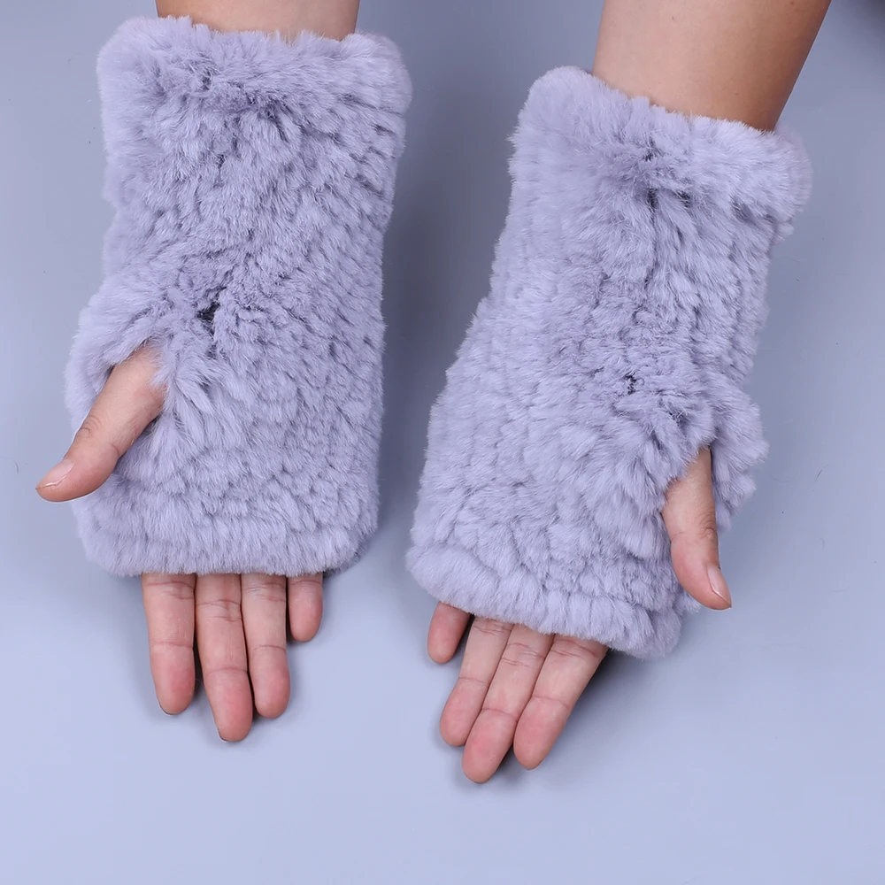 Top Trends: Fashion Real Rex Rabbit Fur Women's Winter Gloves Genuine Fur Mittens Girl Fingerless Gloves Wrist Warmer Elastic Fluffy Shoppable Styles - Image 5