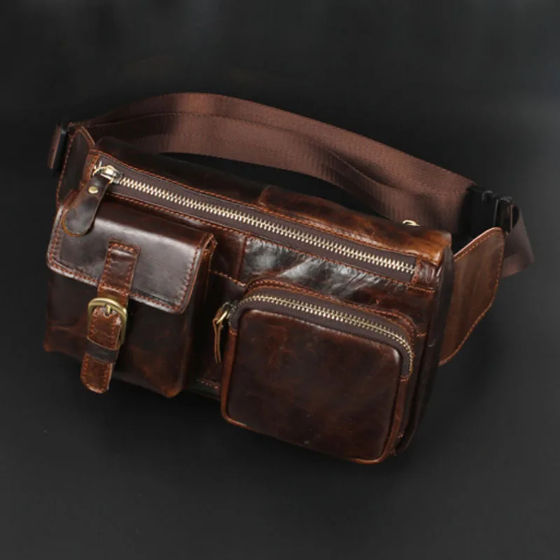 Top Trends: High Quality Real Cowhide Hip Fanny Belt Pack Pouch Single Shoulder Cross Body Bags Men Genuine Leather Bum Waist Chest Bags Shoppable Styles - Image 4