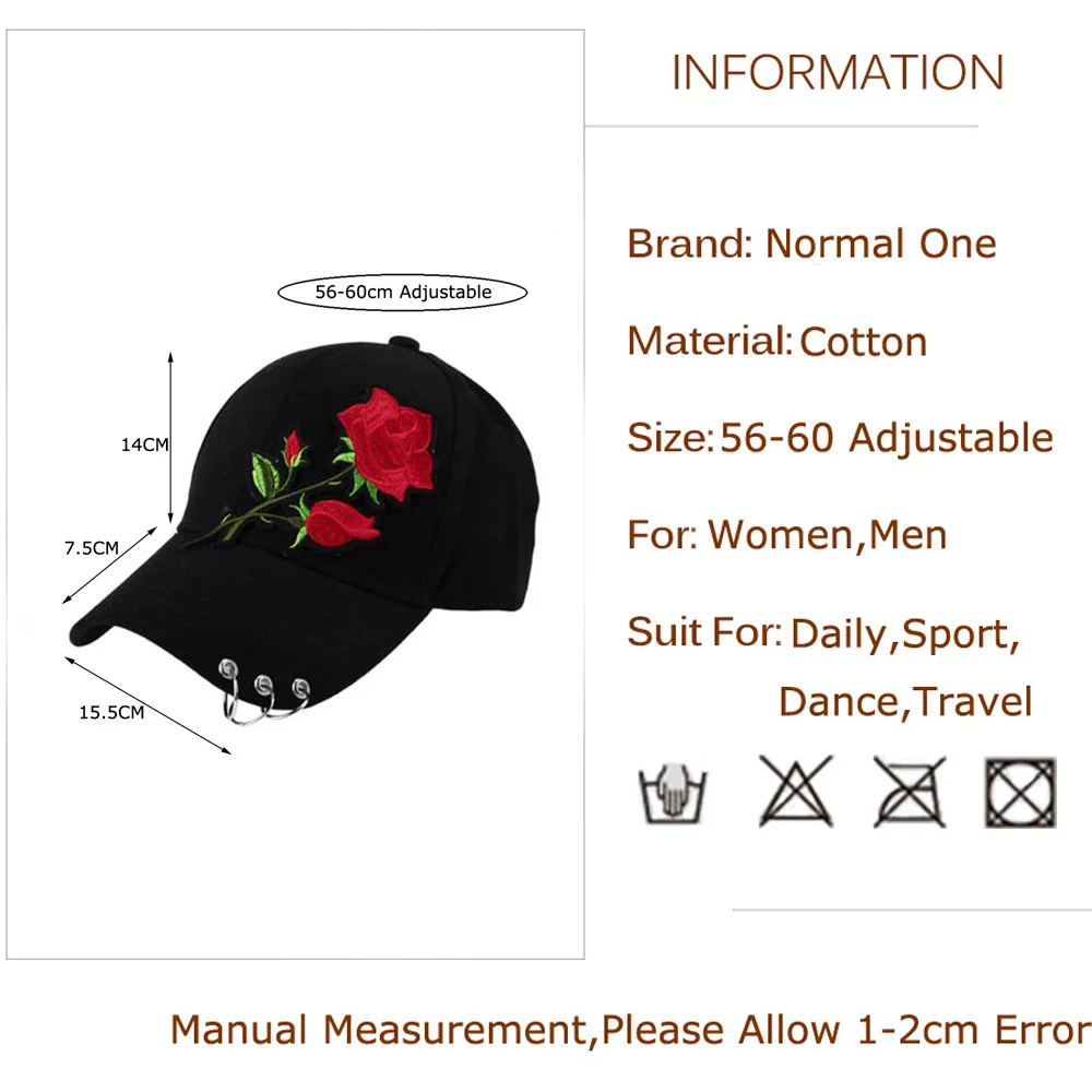 Top Trends: Women Men Hip Hop Kpop Snapback Baseball Cap Big Rose Flower With Rings Sport Dancing Travel Dad Hat Caps Streetwear Adjustable Shoppable Styles - Image 2