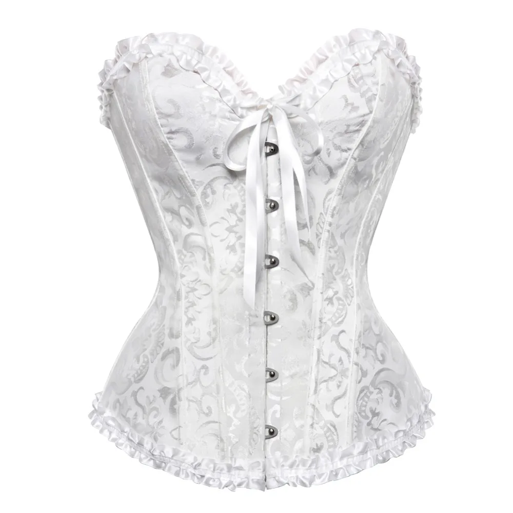 Top Trends: Corsets Bustiers Lace Trim Plus Size Waist Bodyshaper White Victorian Corset Top Boned Floral Gothic Corsets for Women Black Shoppable Styles - Image 4