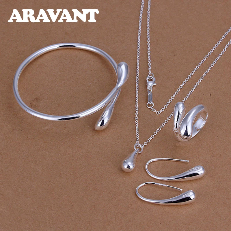 Top Trends: Fashion Wedding Bridal Jewelry Set 925 Silver Jewelry Water Drop Necklace Bangles Rings Earrings Sets For Women Party Gifts Shoppable Styles