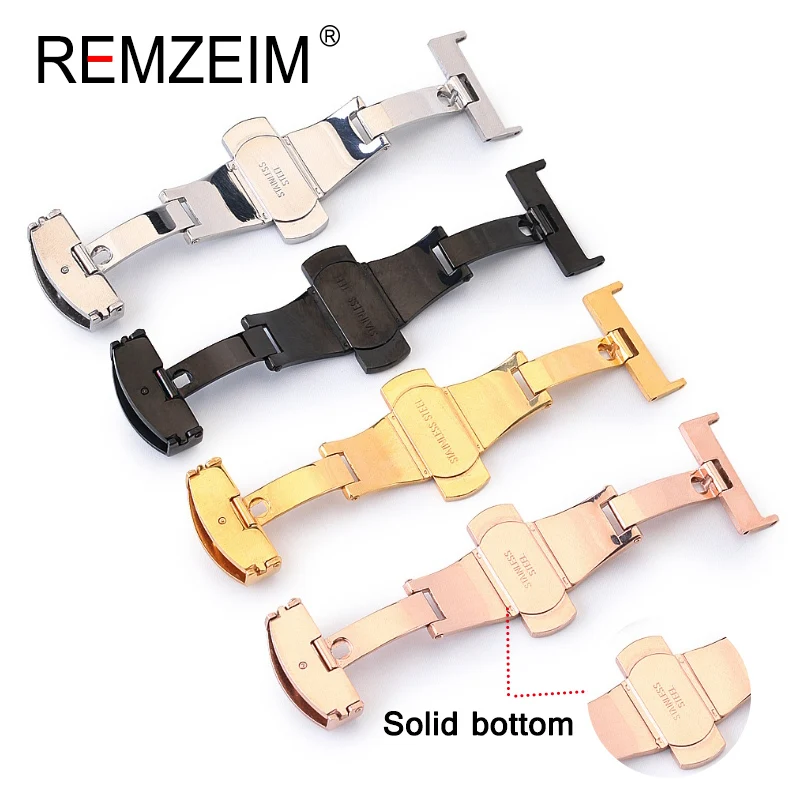 Top Trends: Stainless Steel Solid Double Push Button Fold Watch Buckle Butterfly Deployment Clasp Watch Strap 14mm 16mm 18mm 20mm 22mm Shoppable Styles - Image 3