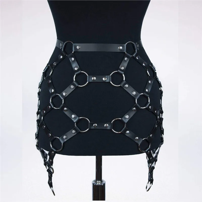 Top Trends: 2023 Punk Goth Metal Rivet O Rings Hollow Out Mini Skirt Sexy PU Leather With Adjustable Buckle Waist Belt Women Party Clubwear Shoppable Styles