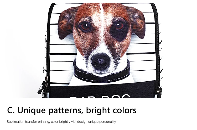 seljakott koerapildiga, musta ja valge triibuline taust