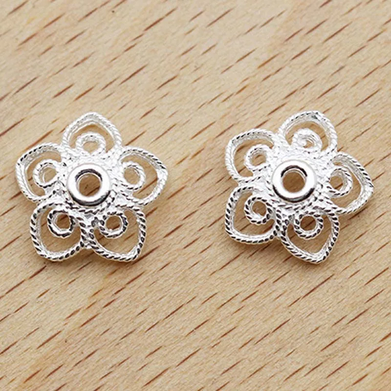 Top Trends: 10pcs Real Solid 925 Sterling Plain Silver Flower Bead Caps End Cap Torus Necklace Bracelet Connector Jewelry Making Findings Shoppable Styles - Image 3