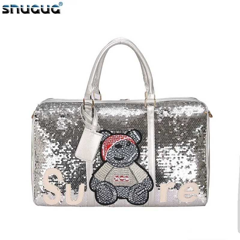 Top Trends: Glitter Pink Woman Sports Bags For Fitness Outdoor Luggage Travel Bag Organizer Sequin Gym Bags Women Training Yoga Duffle Bag Shoppable Styles