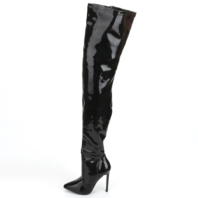 Top Trends: Jialuowei Thigh High Boots Stiletto Heels Sexy Full Zipper Over-the-knee Long Boots Lacquered Patent Black Plus Size 36-46 Shoppable Styles - Image 2