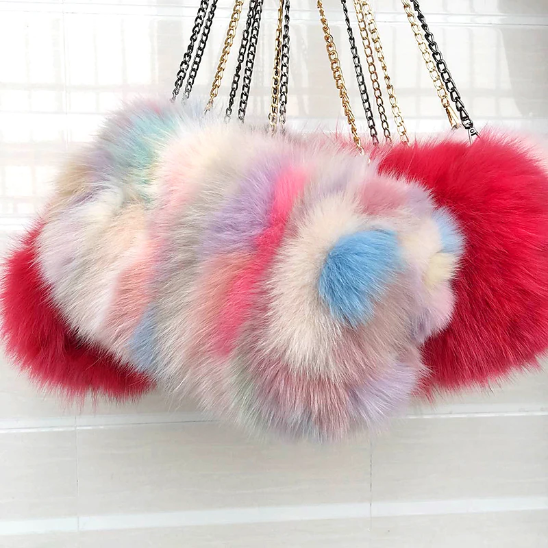 Top Trends: Fashion Designer Real Fox Fur Women Messenger Bag Winter New Women Chain Shoulder Bag Luxury Fur Handbag Warm Plush Handbag Shoppable Styles