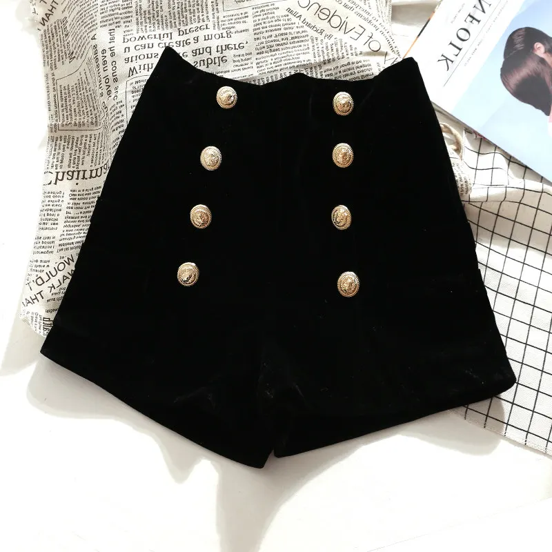 Top Trends: MUMUZI Women Spring And Autumn Velvet Shorts High Waist All Match Buttons Black Short Trousers Loose 2xl Bottom Hot Shorts 2023 Shoppable Styles