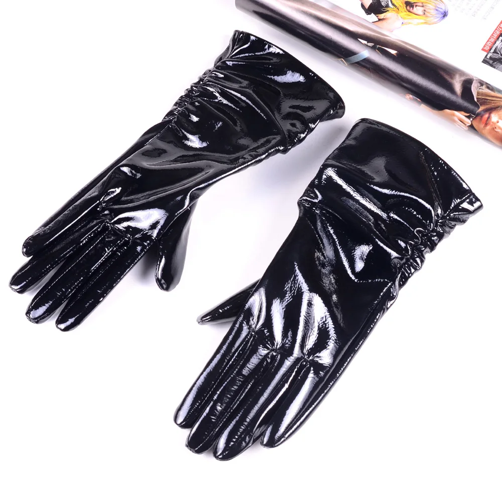 Top Trends: Women's Ladies Genuine Shiny Leather Patent Leather Black Mid-Long Evening Gloves Ruched Gloves Shoppable Styles