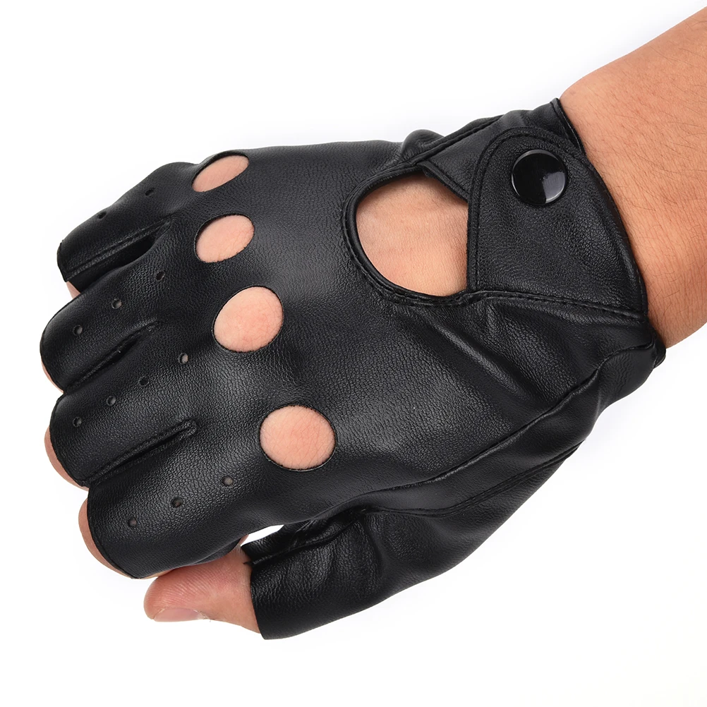 Top Trends: 1 Pair Fashion Motor Punk Gloves Unisex Black PU Leather Fingerless Gloves Solid Female Half Finger Driving Women Men Shoppable Styles