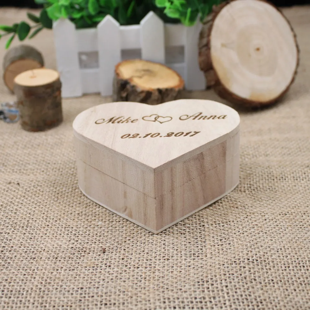 Personalized Gift Rustic Heart Shape Wood Wedding Ring Box Wedding Look