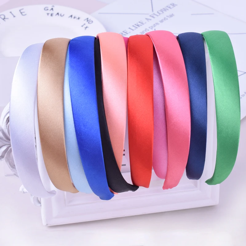 Top Trends: 20pcs / lot Candy Color Satin Covered Resin Hairbands For Children Girls Solid Satin Hair Bands DIY Headband Hair Hoop 20mm Wide Shoppable Styles