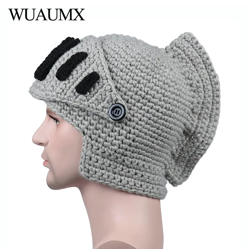 Top Trends: Wuaumx Novelty Roman Hat Winter Beanie Hats For Men Warm Mask Knight Helmet Knitted Cap Handmade Gladiator Mask Hat Czapka Zimow Shoppable Styles