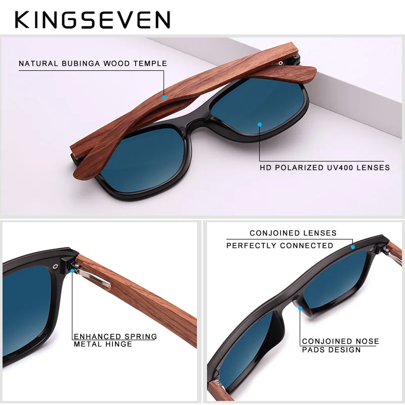 Top Trends: KINGSEVEN Polarized UV400 Vintage Sunglasses For Men Brand Wooden Flat Lens Square Frame Women Eye Protection Oculos Eyewear Shoppable Styles - Image 3