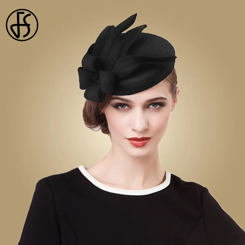 Top Trends: FS Fascinators For Women Elegant Flower Black Pillbox Hat Wool Felt Hats Vintage Wedding Dress Fedoras Church Ladies Formal Caps Shoppable Styles