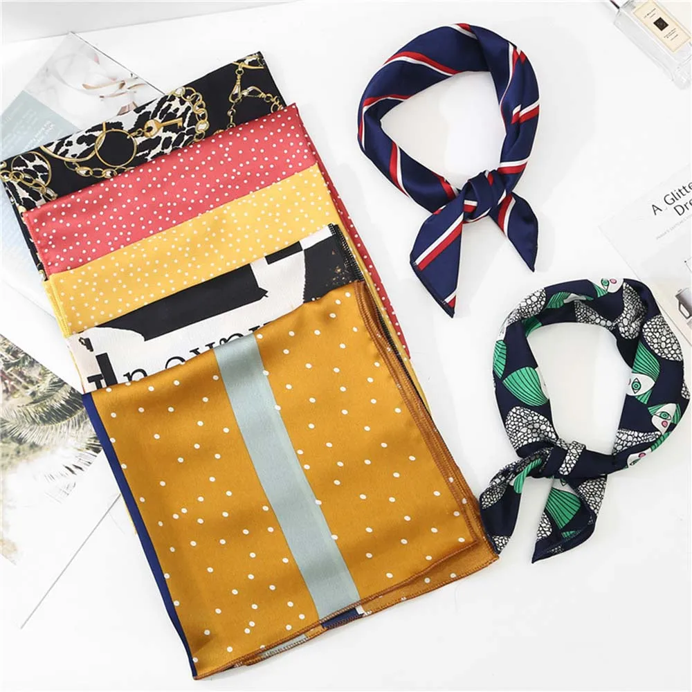 Top Trends: Luxury Women Silk Scarf Square Hair Scarf Satin Neck Hotel Waiter Flight Attendants Business Imitate Bandana Silk Bag Scarf 50cm Shoppable Styles