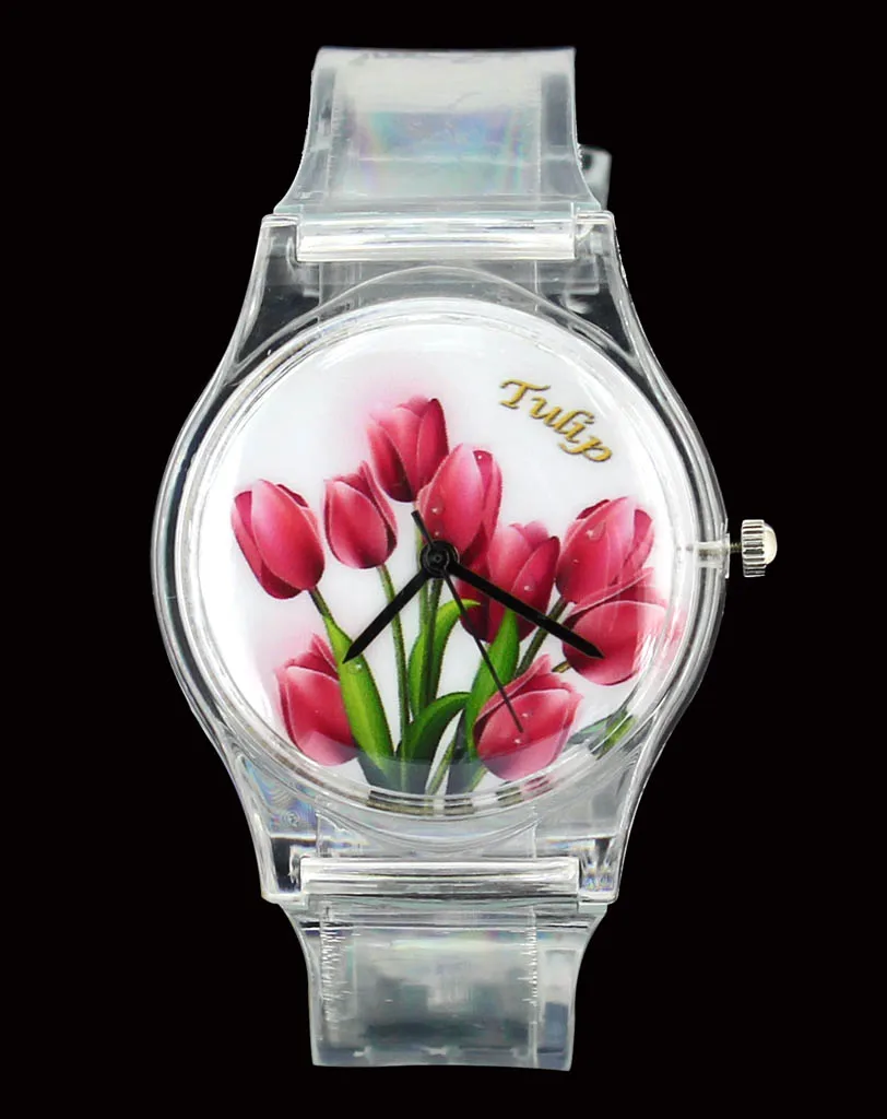 Top Trends: Rose Flower / Tulip / Butterfly Women Ladies Watches Colorful Color Transparent Band Casual Sport Quartz Wrist Watch Shoppable Styles