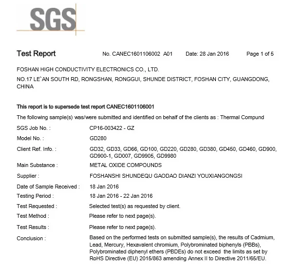 SGS testiaruanne termopasta kohta