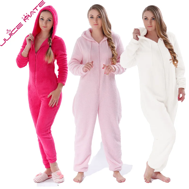 Top Trends: Winter Warm Pajamas Women Onesies Fluffy Fleece Jumpsuits Sleepwear Plus Size Hooded Stitch Pajamas Onesie For Women Adult Shoppable Styles