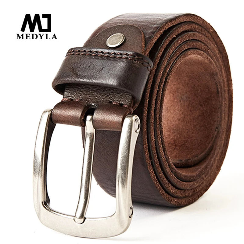 Top Trends: MEDYLA Men Belt Top Layer Leather Casual Belts Vintage Handmade Design Pin Buckle Genuine Leather Belts Male Waistband MD619 Shoppable Styles