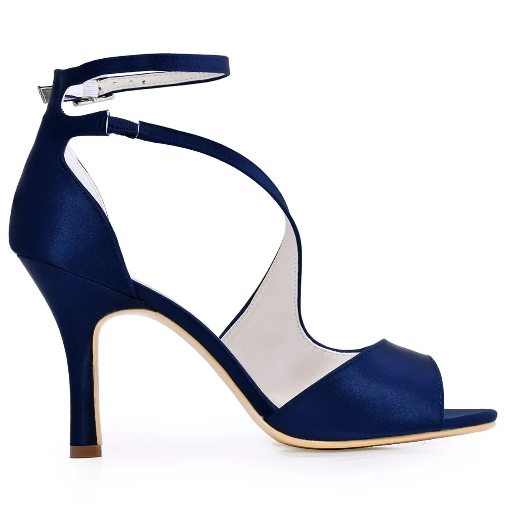 Blue Peep Toe High Heel Buckle Satin Wedding Bridesmaid Pumps - My ...