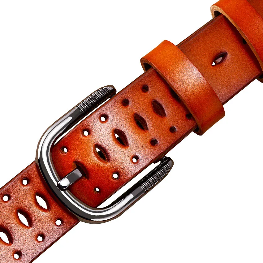 Top Trends: Fashion Hollow Genuine Leather Belts For Women Quality Pin Buckle Belt Woman Cow Skin Waist Strap Female For Jeans Width 2.8 Cm Shoppable Styles - Image 3