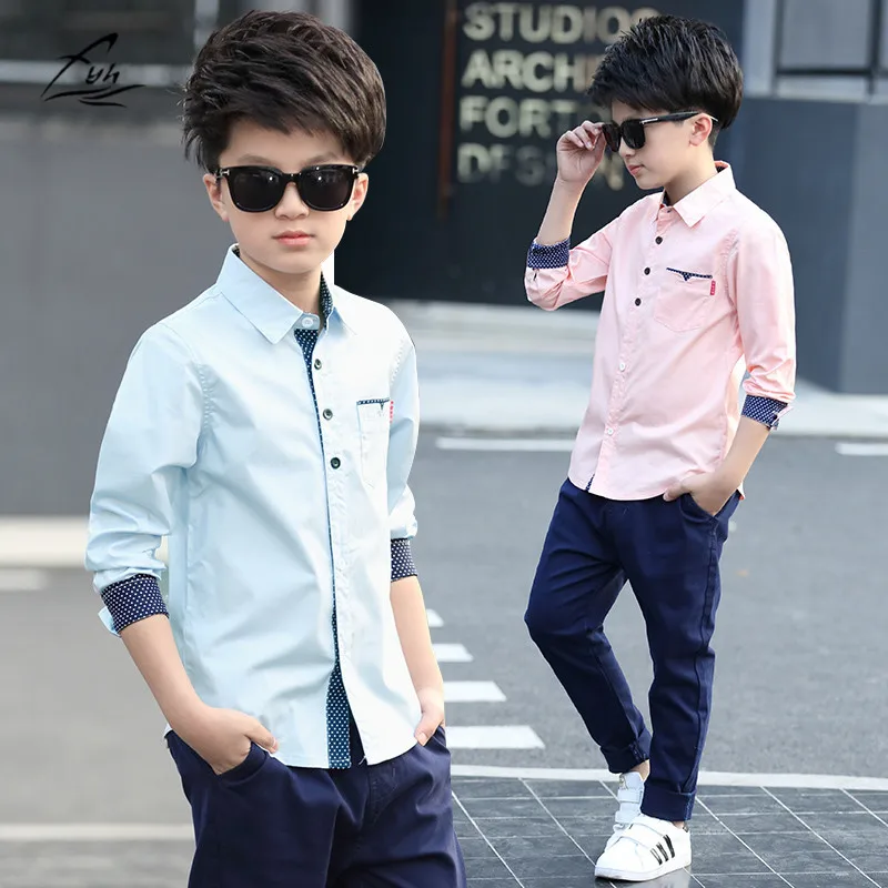 Top Trends: Kids Clothes Spring Autumn Boys Cotton Blouses Kids Boys Long Sleeve Shirt Children Fashion Shirt 5-15 Years Turn-down Collar Shoppable Styles