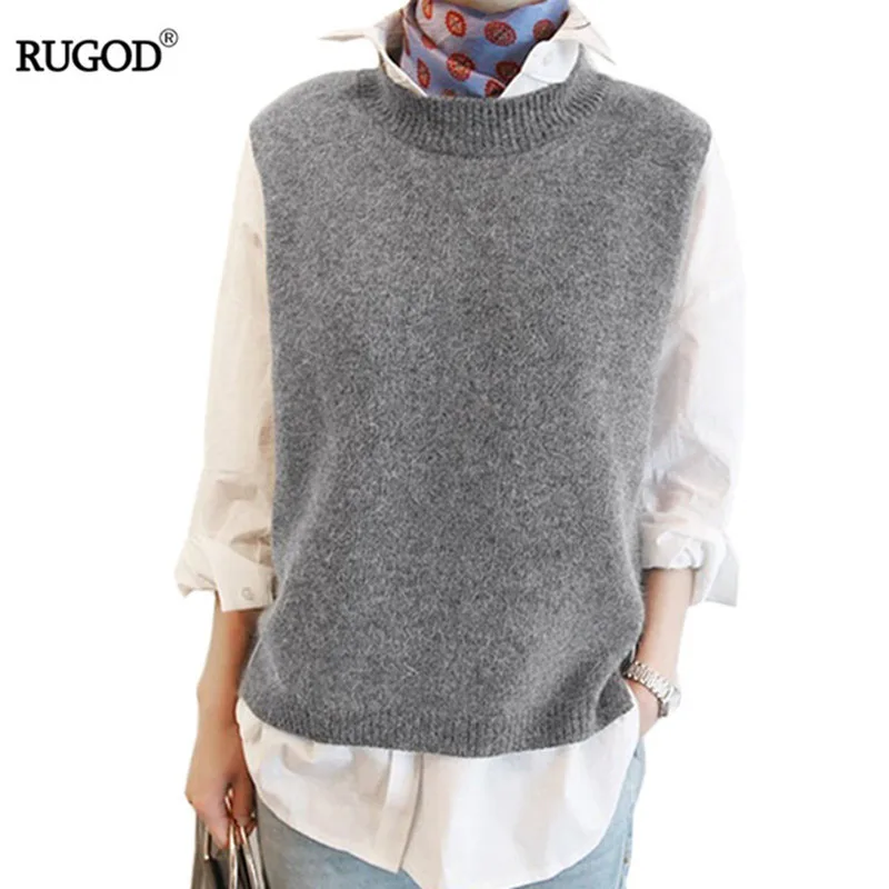 Top Trends: RUGOD Vest 2021 New Autumn Women Vest Pretty Sleeveless O-Neck Rabbit Hair Knitted Vest Women Plus Size 2XL 3XL 4XL Famale Vests Shoppable Styles