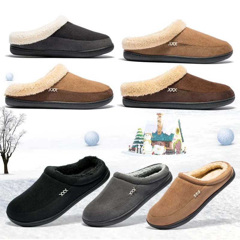 Top Trends: Winter Men Cotton Slippers Bathroom Plush Shoes Male Warm Australia Style Male Home Soft Slippers Indoor Man Solid Adult Pantufa Shoppable Styles