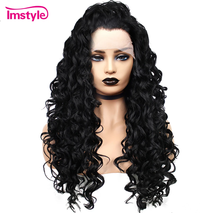 Top Trends: Imstyle Synthetic Lace Front Wigs Long Black Curly Wigs For Women Lace Wig Heat Resistant Fiber Glueless Natural Hair Wig Shoppable Styles