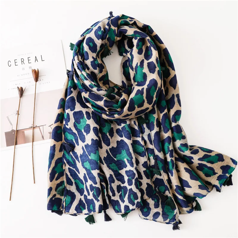 Top Trends: 2022 Autumn Winter Leopard Dot Tassel Viscose Shawl Scarf Women Print Neckerchief Snood Luxury Brand Foulards Muslim Hijab Sjaal Shoppable Styles