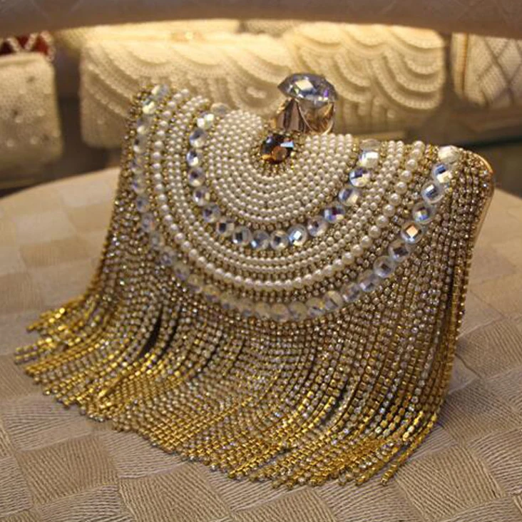 Top Trends: Rhinestones Tassel Clutch Diamonds Beaded Metal Evening Bags Chain Shoulder Messenger Purse Evening Bags For Wedding Bag Shoppable Styles