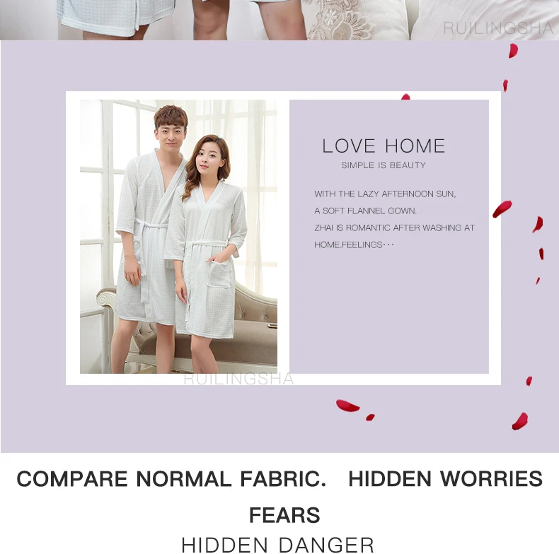 mees ja naine kannavad valgeid vahveltrükiga hommikumantleid