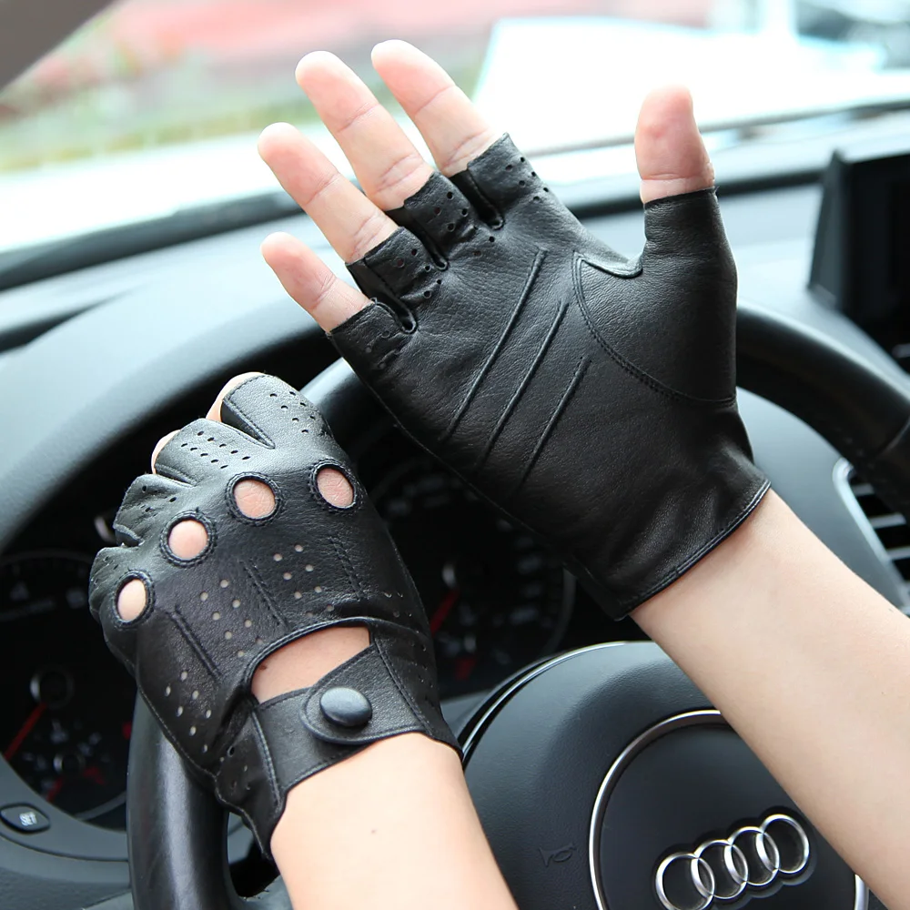 Top Trends: The Latest High-Quality Semi-Finger Genuine Leather Gloves Men'S Thin Section Driving Fingerless Sheepskin Gloves M046P-5 Shoppable Styles - Image 3