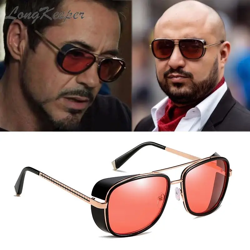 Top Trends: LongKeeper Steampunk Goggles Sunglasses Tony Stark Iron Man Gafas Retro Square Eyewear Red Lens Pilot Sun Glasses UV400 Shoppable Styles