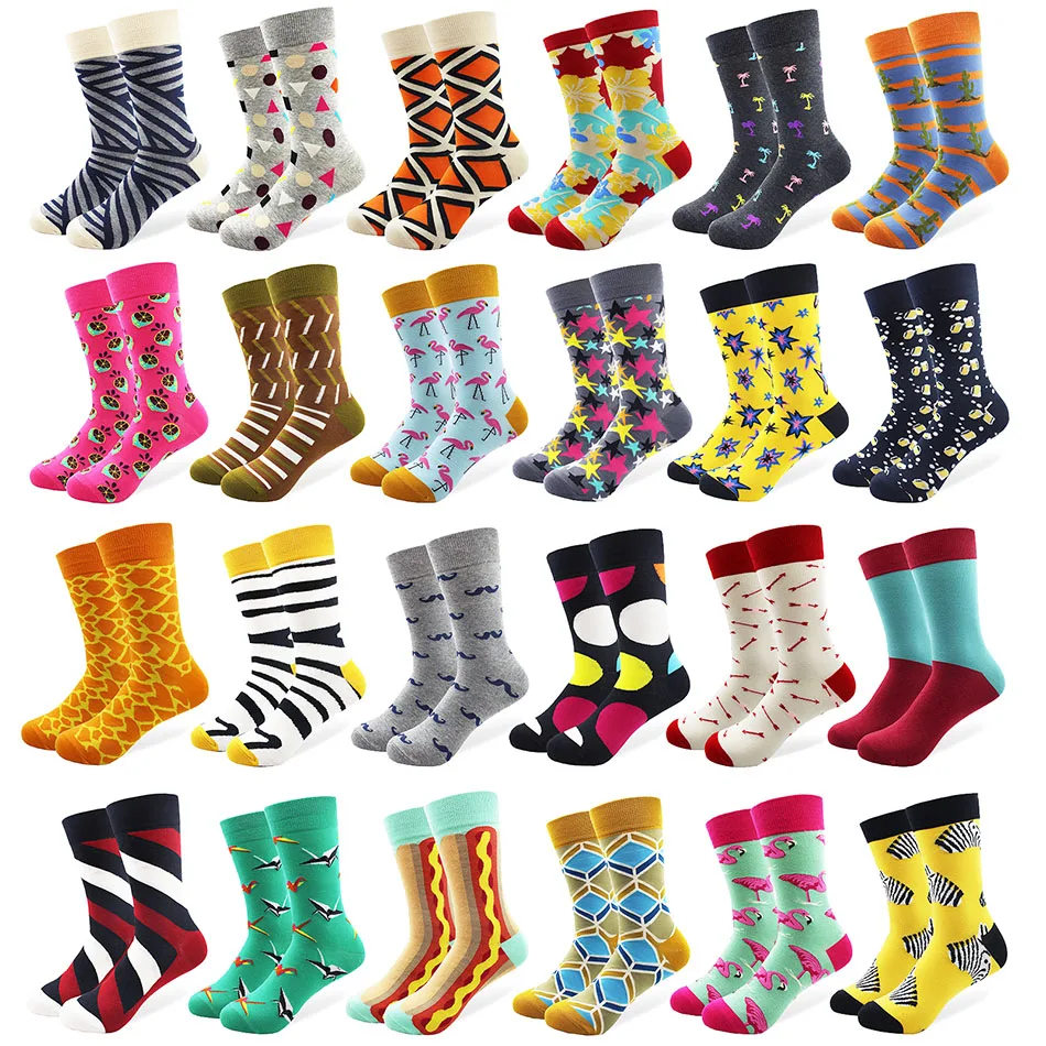 Top Trends: 29 Patterns Men's Funny Combed Cotton Happy Socks Colorful Multi Pattern Long Tube Skateboard Casual Socks For Men Shoppable Styles