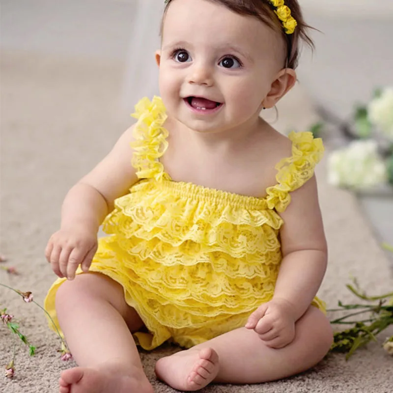 Top Trends: Cute Girls Clothing Baby Yellow Lace Rompers Toddler Infant Jumpsuits Ruffle Romper Baby Birthday Party Outfit Shoppable Styles