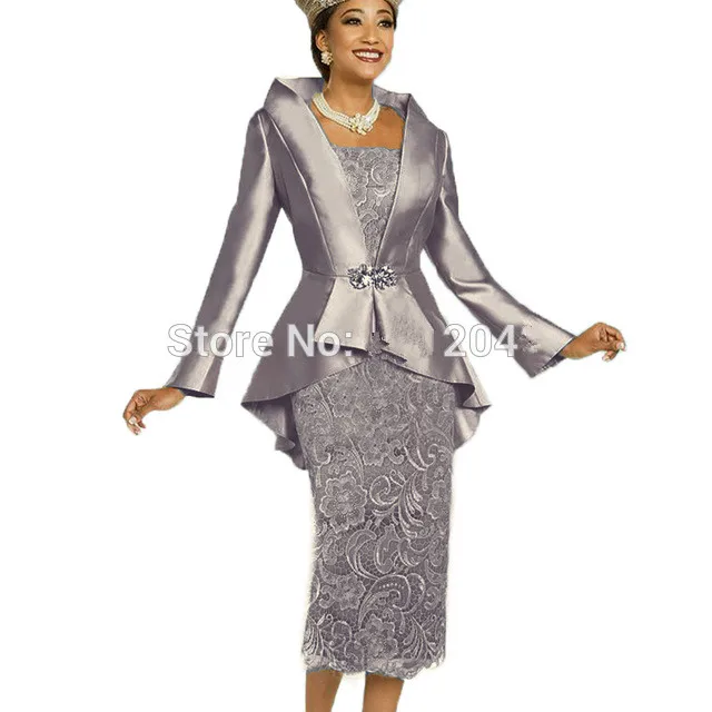 Top Trends: Gray Mother Of The Bride Dresses Sheath Lace With Jacket Knee Length Short Wedding Party Dress Mother Dress For Wedding Shoppable Styles