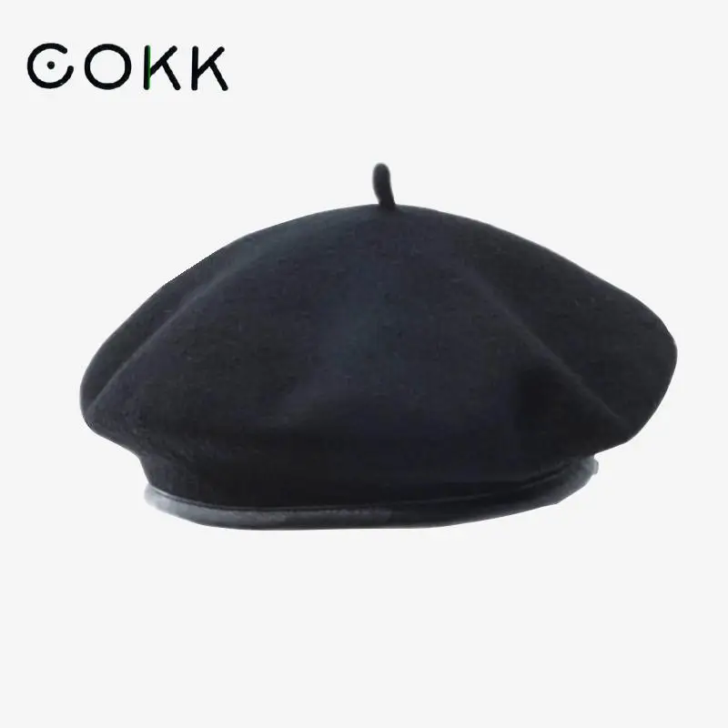 Top Trends: COKK Wool Beret Autumn Winter Hats For Women Solid Color Flat Painter Cap Woolen Beret With Pu Leather Boina Feminina Beanie Hat Shoppable Styles