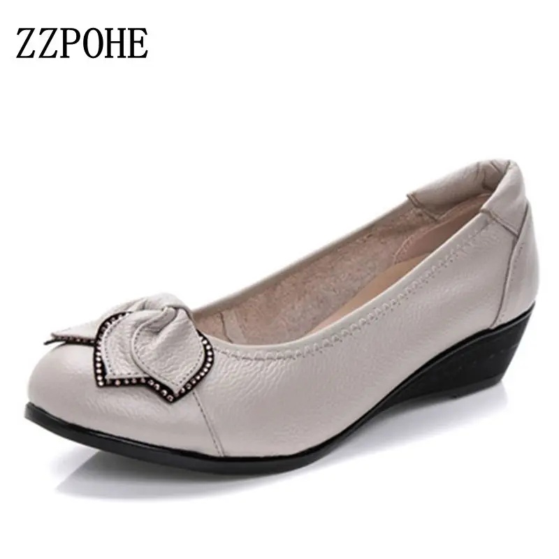 Top Trends: ZZPOHE Spring Autumn Fashion Woman Singles Shoes Leather Soft Soled Mother High Heels Shoes Comfortable Women Plus Size Shoes Shoppable Styles