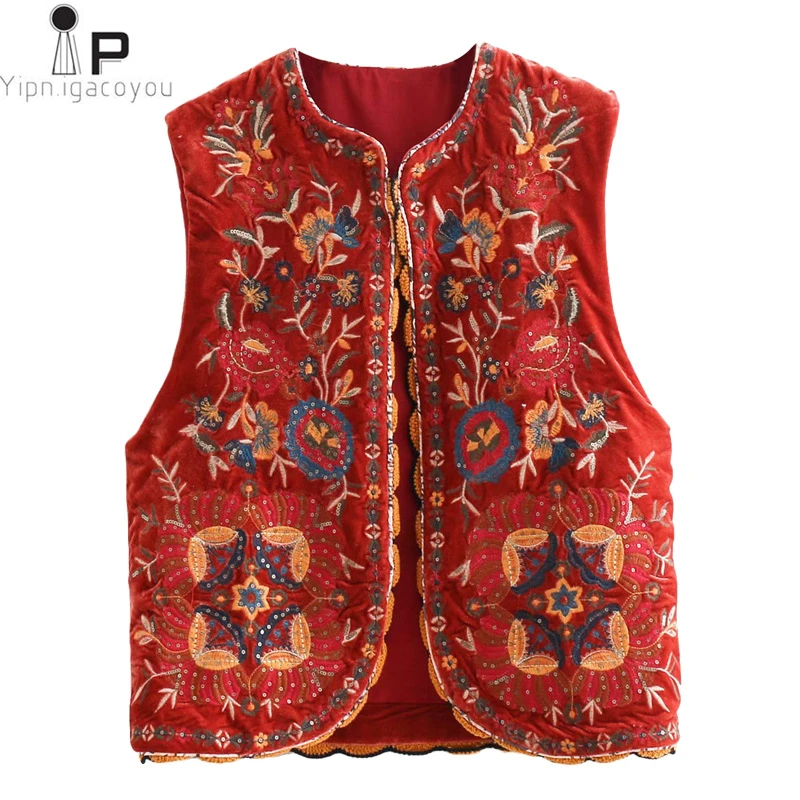 Top Trends: Vintage Autumn Floral Embroidery Sequins Velvet Women Vest 2023 Fashion Sleeveless Cardigan Ladies Outerwear Casual Waistcoat Shoppable Styles